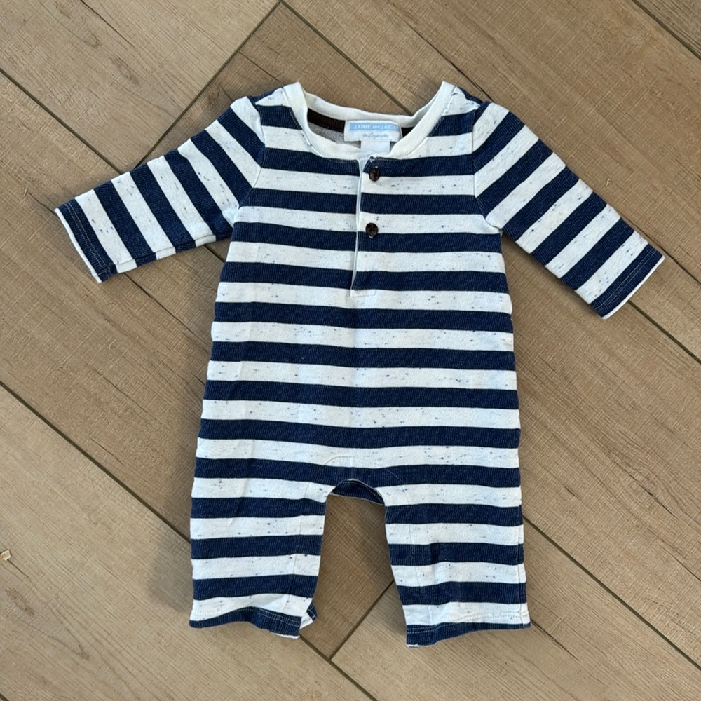 Janie and Jack striped one piece with pockets.